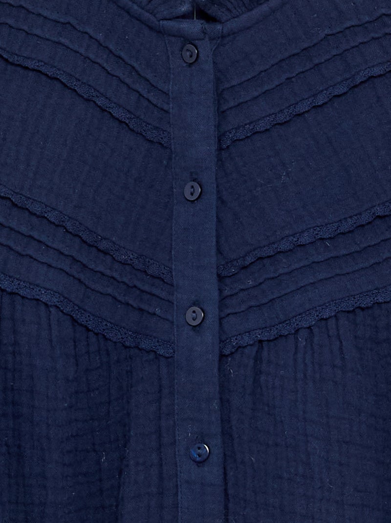 Bluse mit Rüschenkragen und Stickereien Schwarz - Kiabi