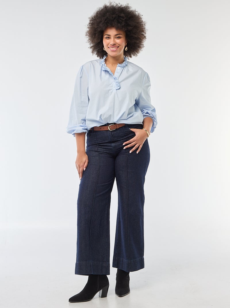 Bluse mit Rüschenstehkragen Blau - Kiabi