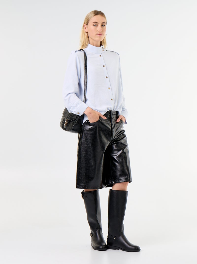 Bluse mit Stehkragen und Schulterdetails Blau - Kiabi