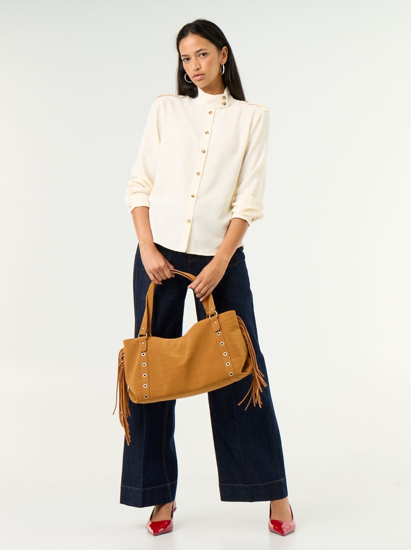Bluse mit Stehkragen und Schulterdetails Weiß - Kiabi