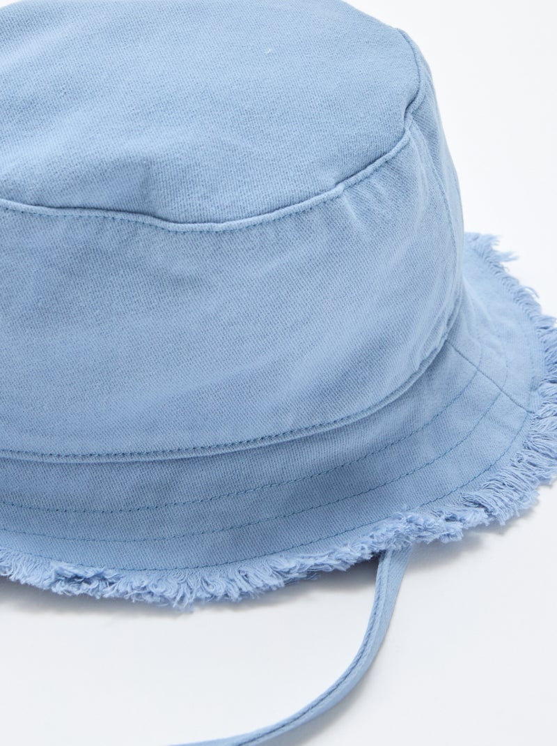 Bob à franges avec liens uni en coton Bleu - Kiabi