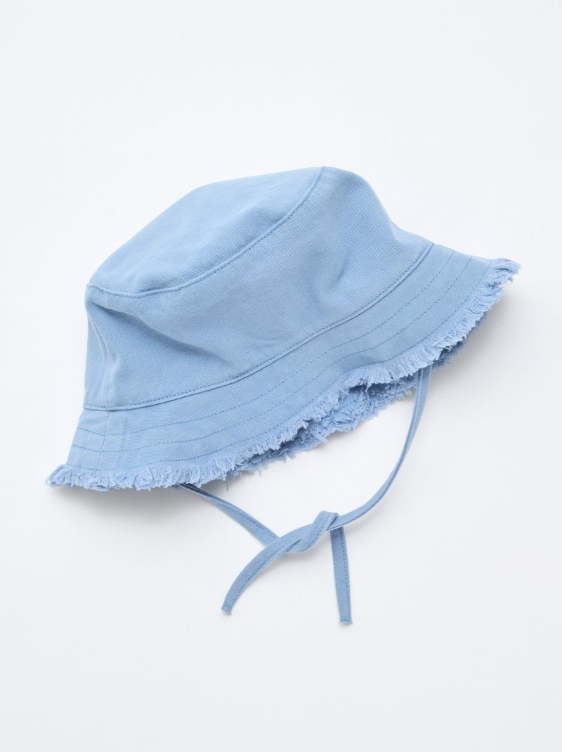 Bob à franges avec liens uni en coton Bleu - Kiabi