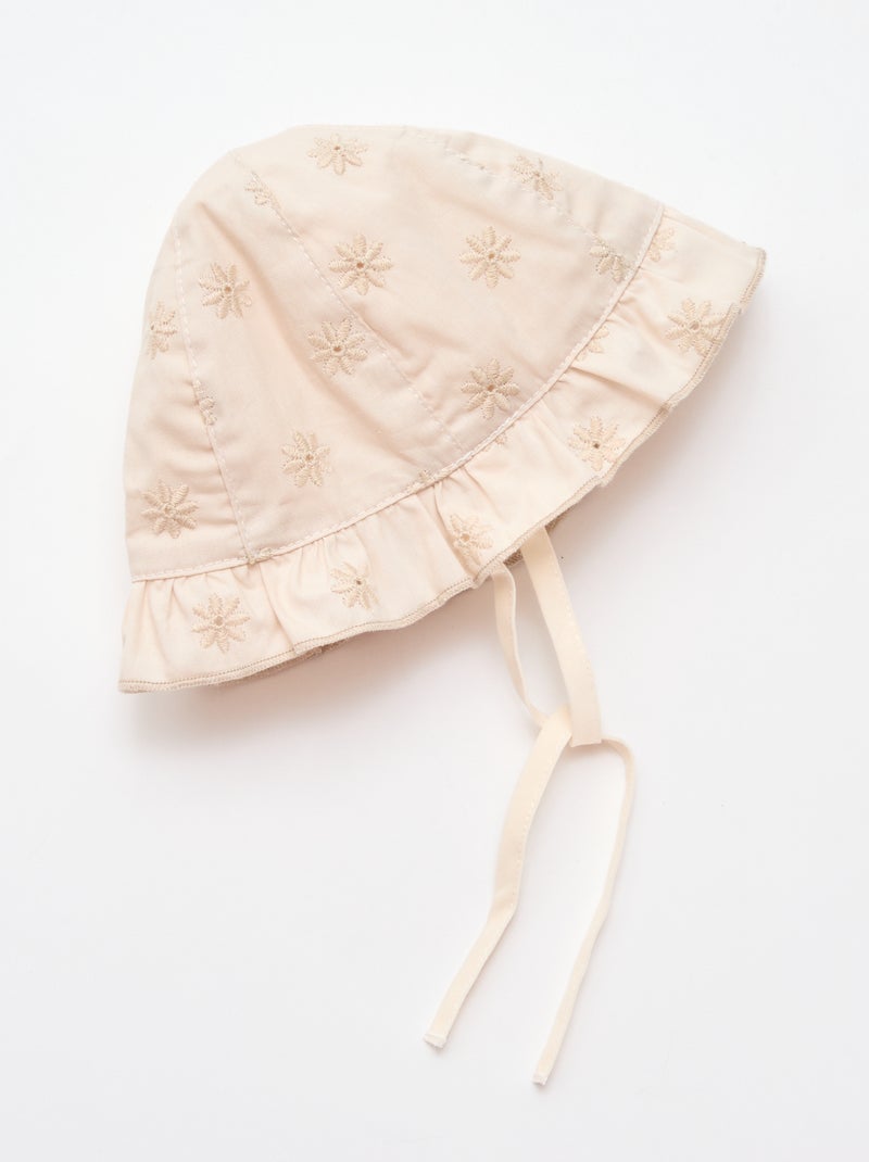 Bob volanté avec fleurs brodées Blanc - Kiabi