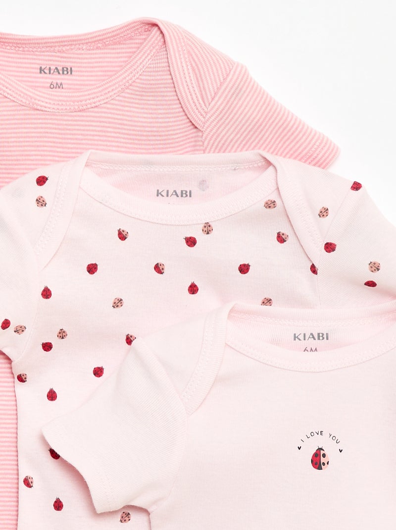 Bodies imprimés en coton - lot de 3 Rose - Kiabi