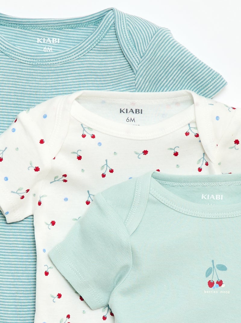 Bodies imprimés en coton - lot de 3 Vert - Kiabi