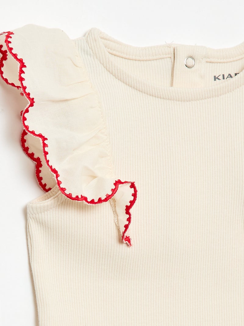 Body à manches courtes volantées Ecru - Kiabi