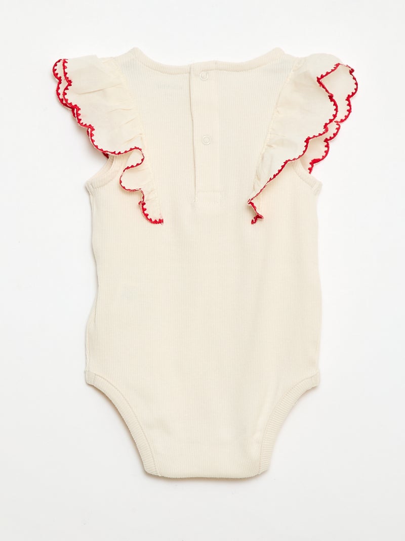 Body à manches courtes volantées Ecru - Kiabi