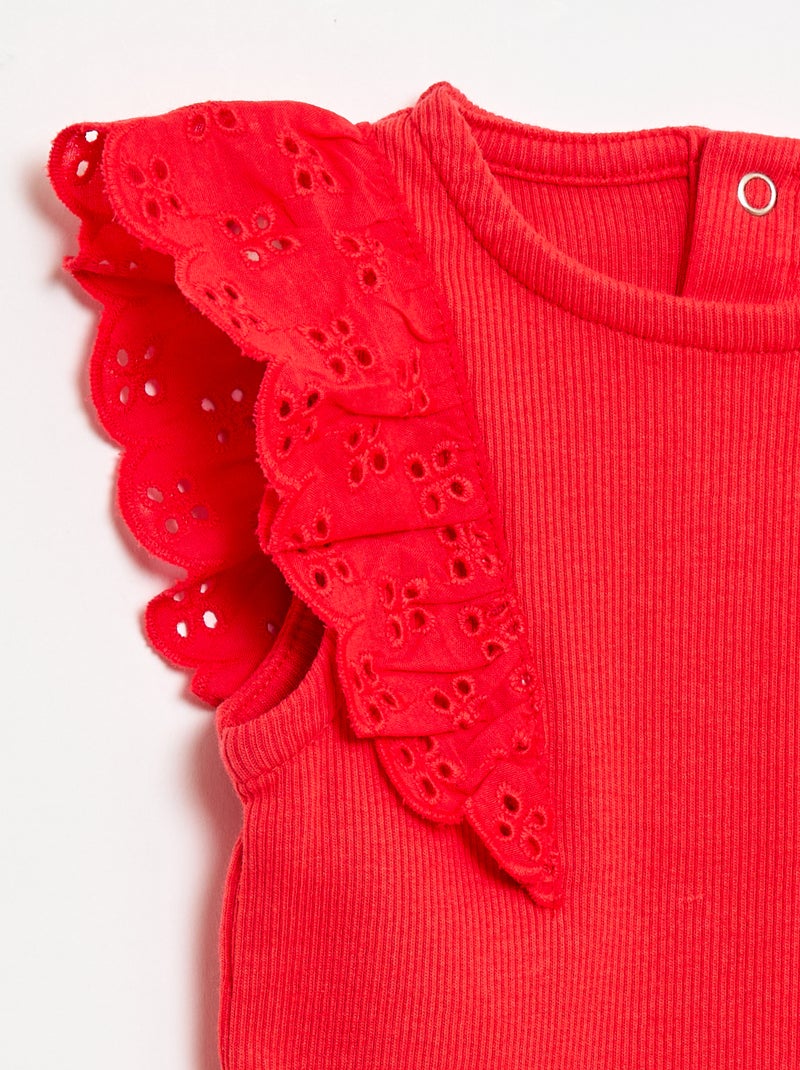 Body à manches courtes volantées Rouge - Kiabi