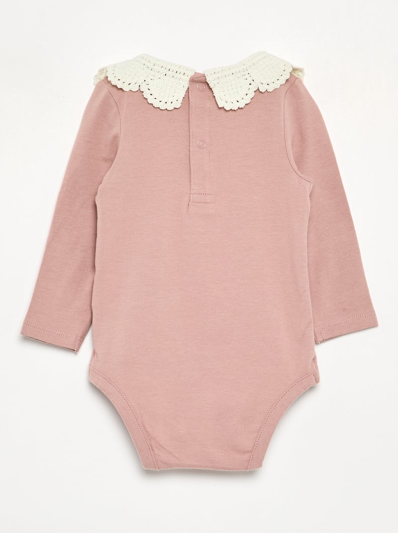 Body à manches longues avec col en macramé Rose - Kiabi