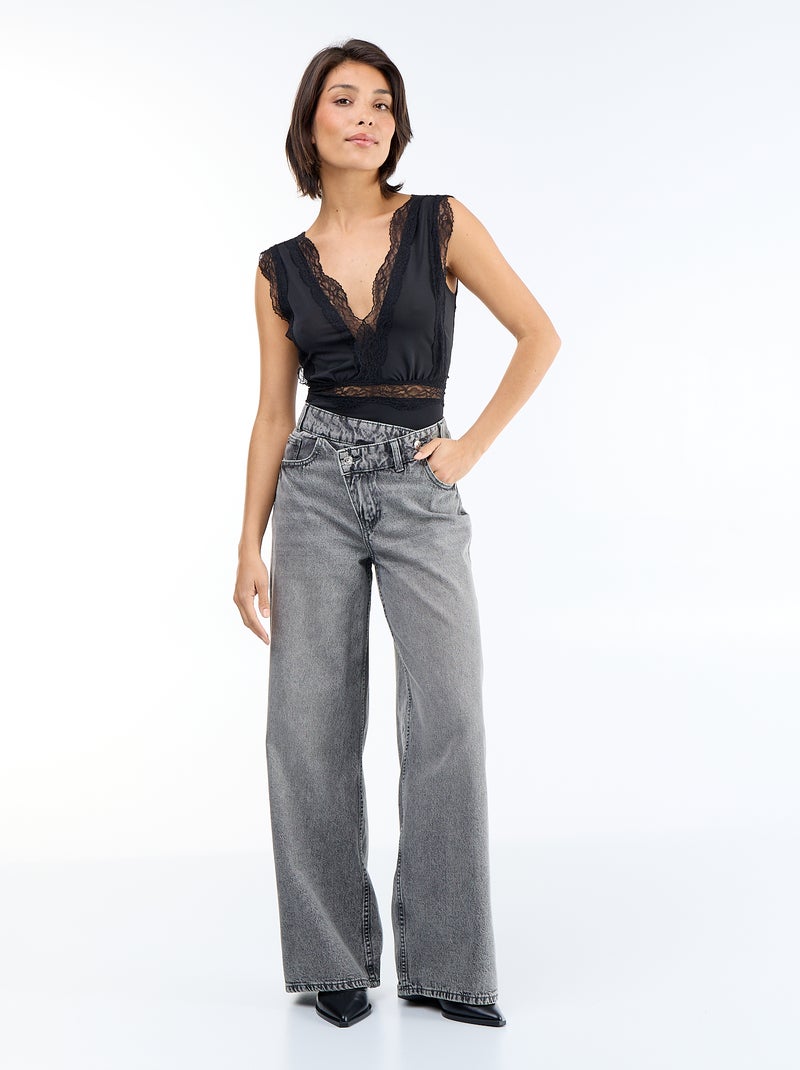 Body a tinta unita con pizzo Nero - Kiabi