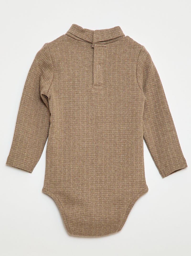 Body aus Pointelle-Strick mit Stehkragen Beige - Kiabi