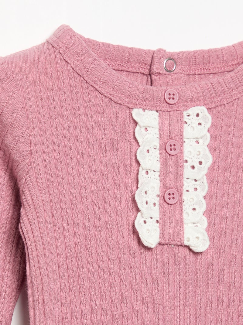 Body aus Rippstrick mit Lochstickerei Rose - Kiabi