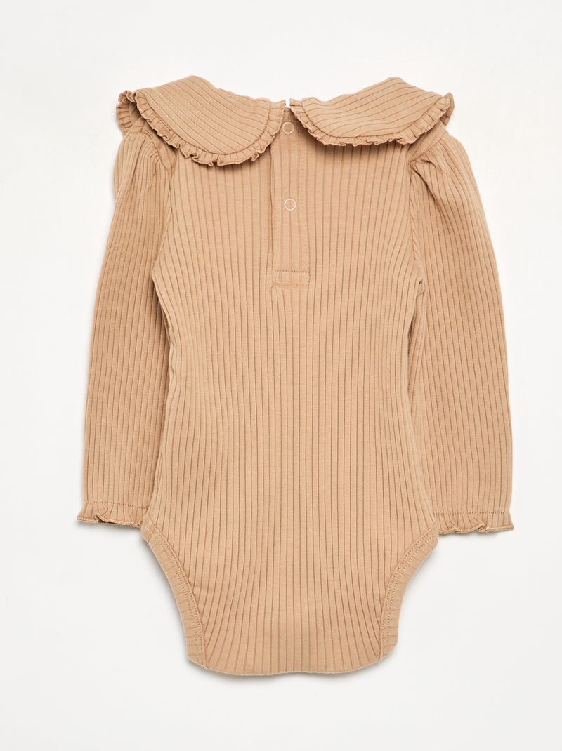 Body aus Rippstrick mit Peter-Pan-Kragen Beige - Kiabi