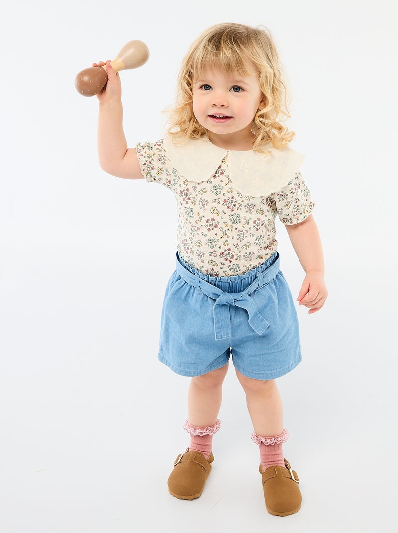 Body avec col claudine imprimé fleuri Blanc - Kiabi