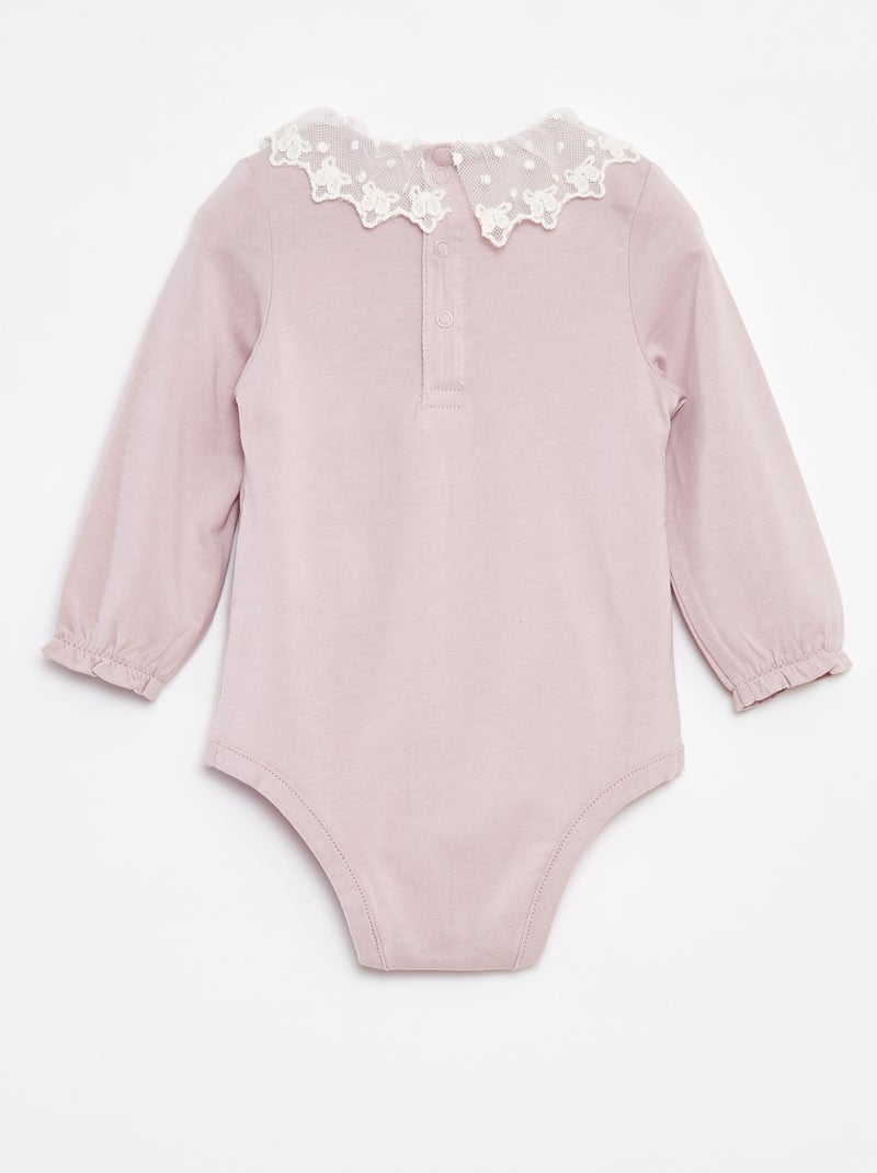 Body avec collerette en dentelle Violet - Kiabi