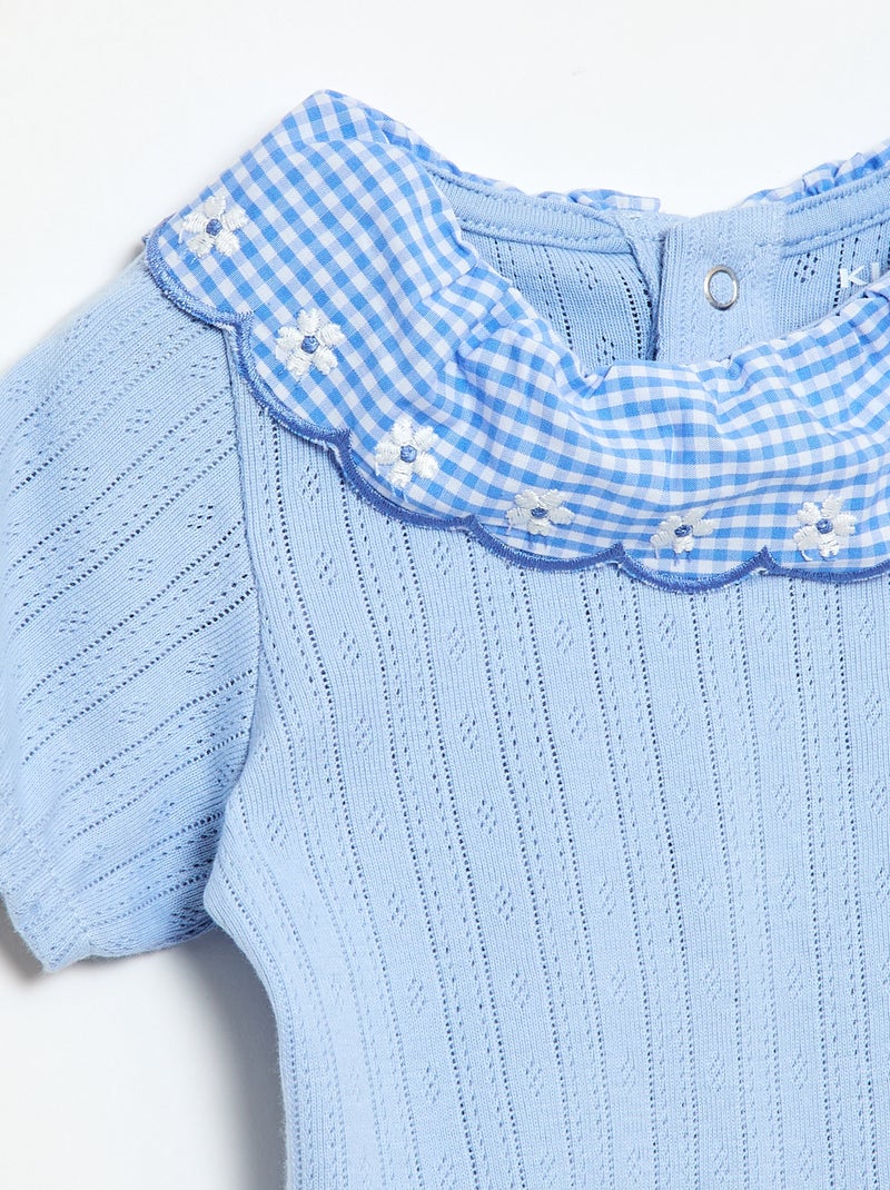 Body avec collerette motif vichy Bleu - Kiabi