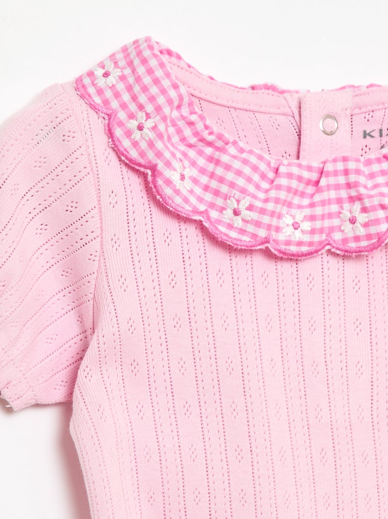Body avec collerette motif vichy Rose - Kiabi