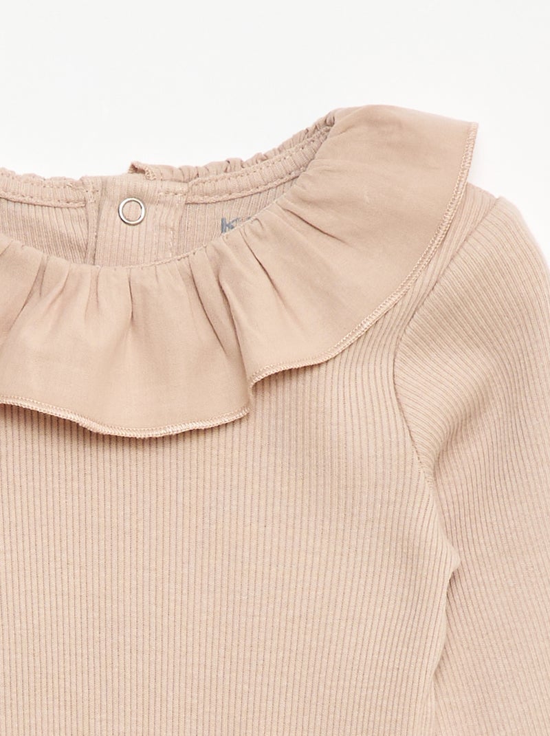 Body côtelé avec collerette Beige - Kiabi
