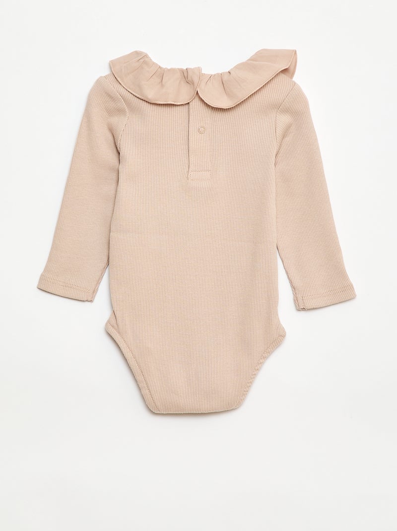 Body côtelé avec collerette Beige - Kiabi