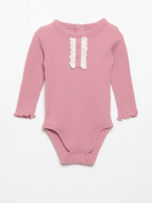 Body en maille côtelée avec broderie anglaise - Kiabi