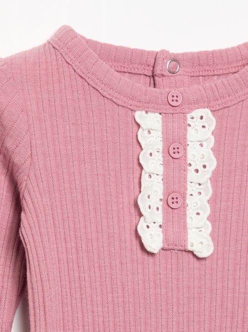 Body en maille côtelée avec broderie anglaise - Kiabi