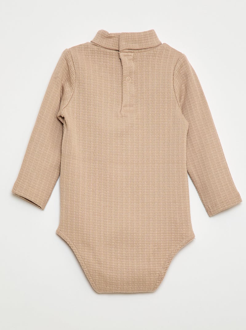Body en maille pointelle avec col montant Beige - Kiabi