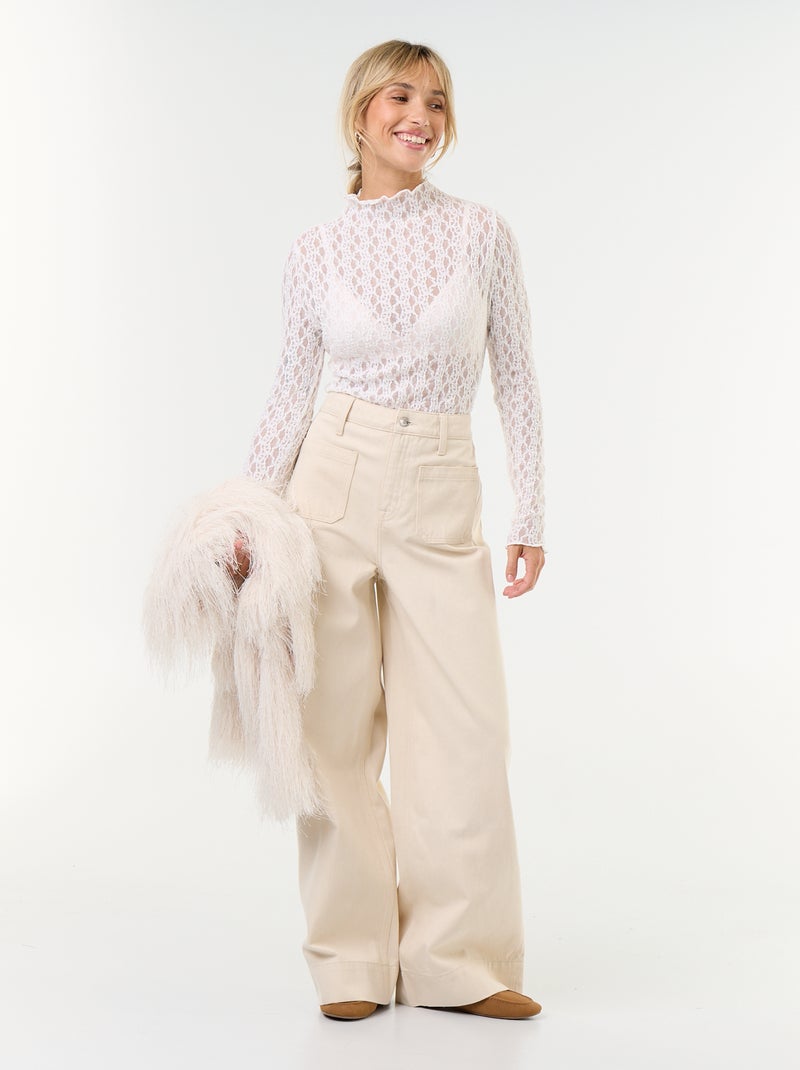 Body in pizzo a maniche lunghe Bianco - Kiabi