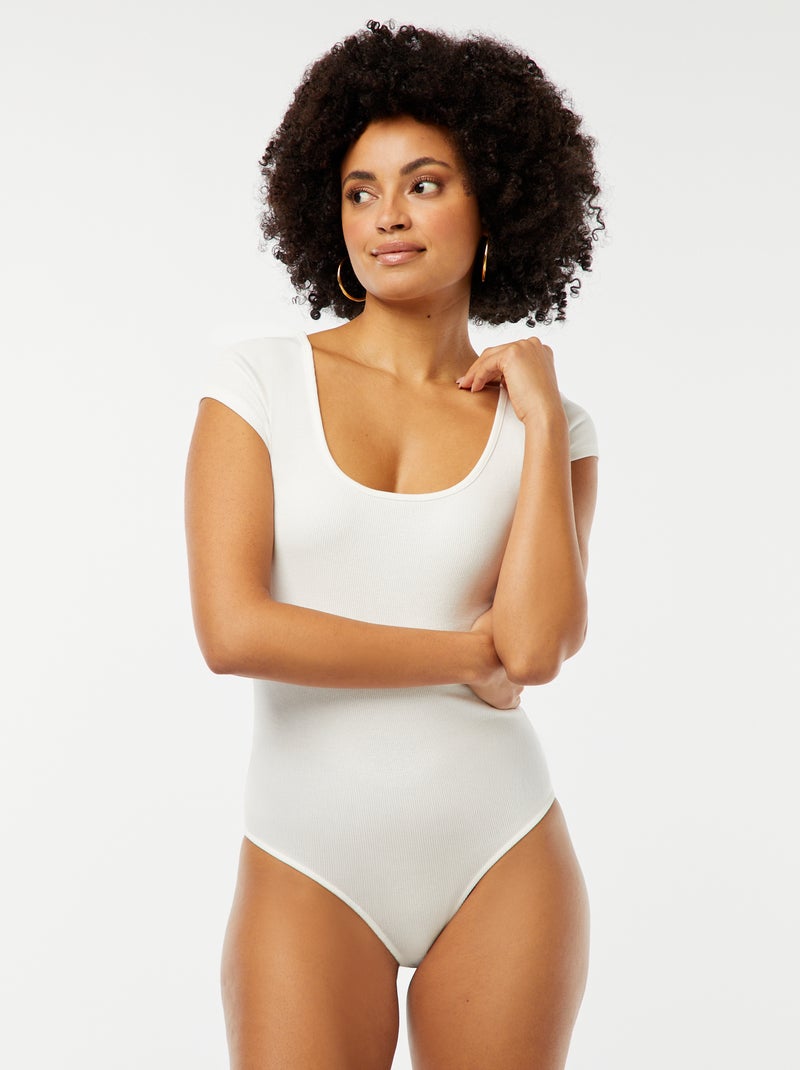Body manches courtes côtelé Blanc - Kiabi