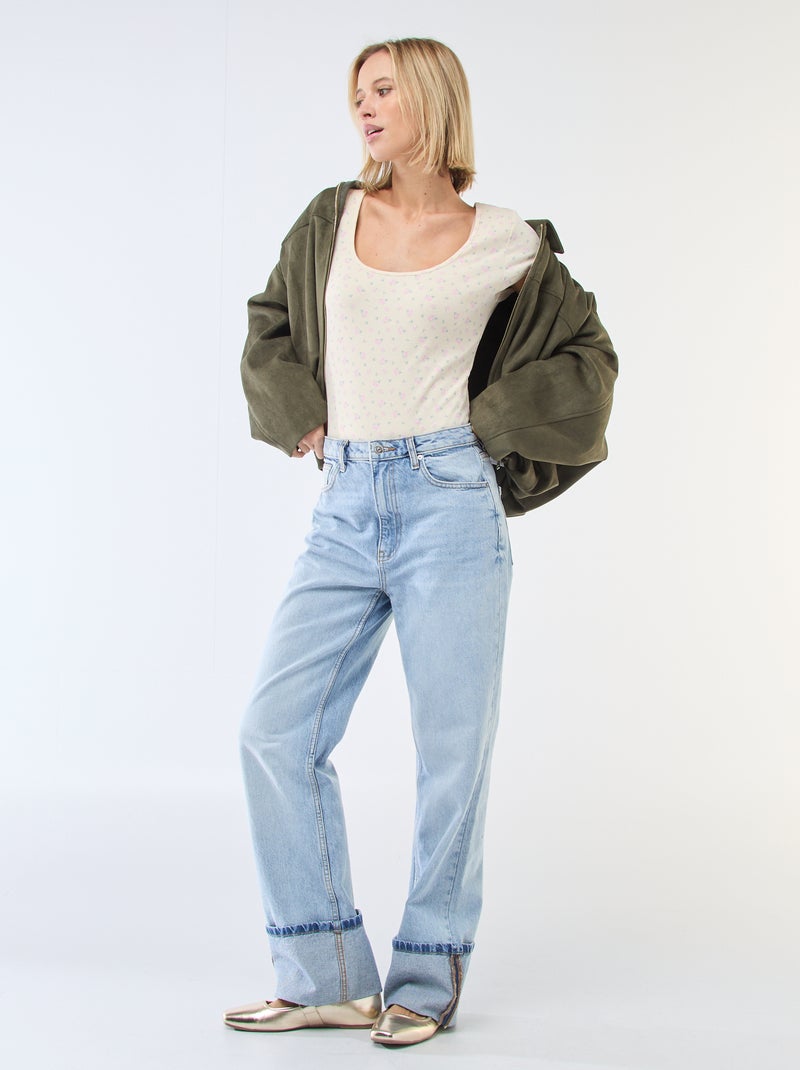 Body manches courtes côtelé Jaune fleuri - Kiabi