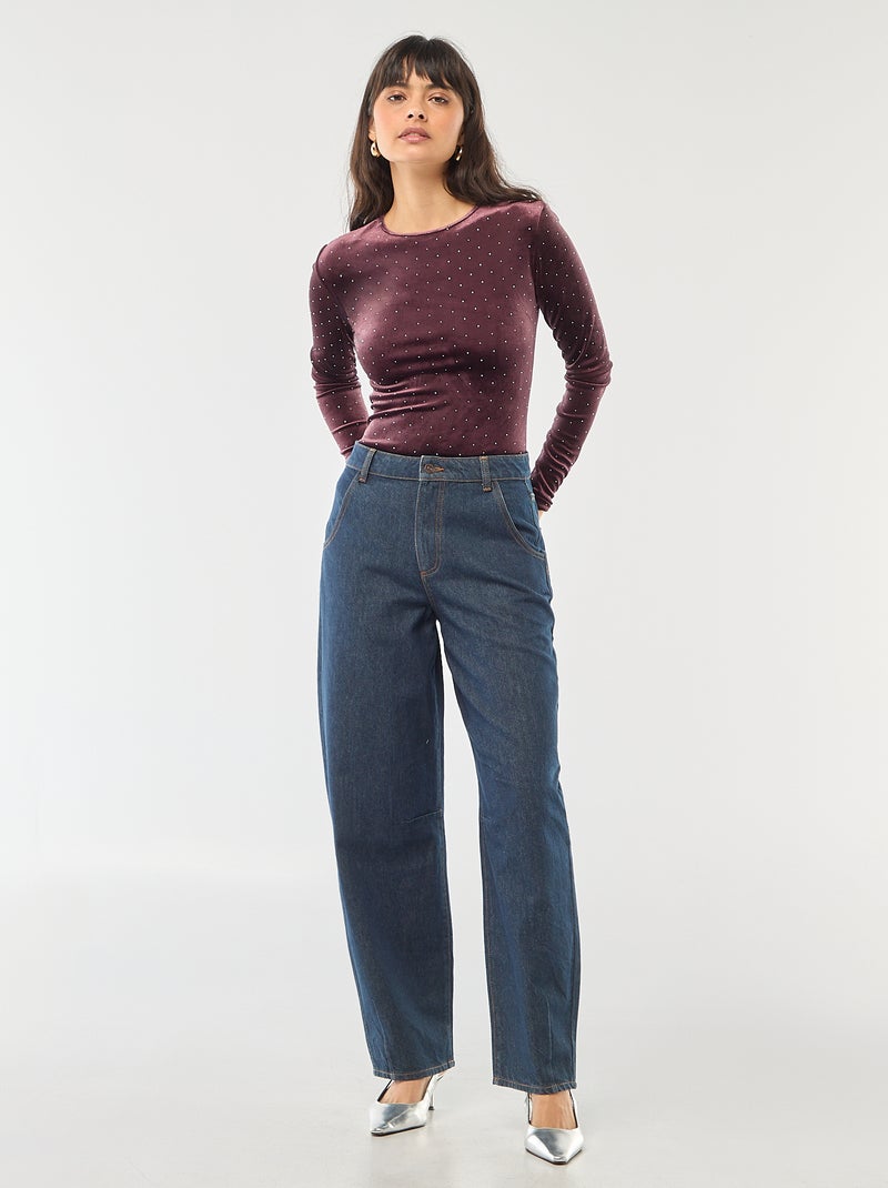 Body manches longues avec strass en velours Violet - Kiabi