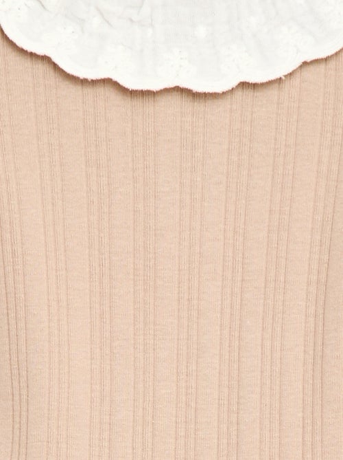 Body manches longues en maille côtelée col fantaisie - Kiabi