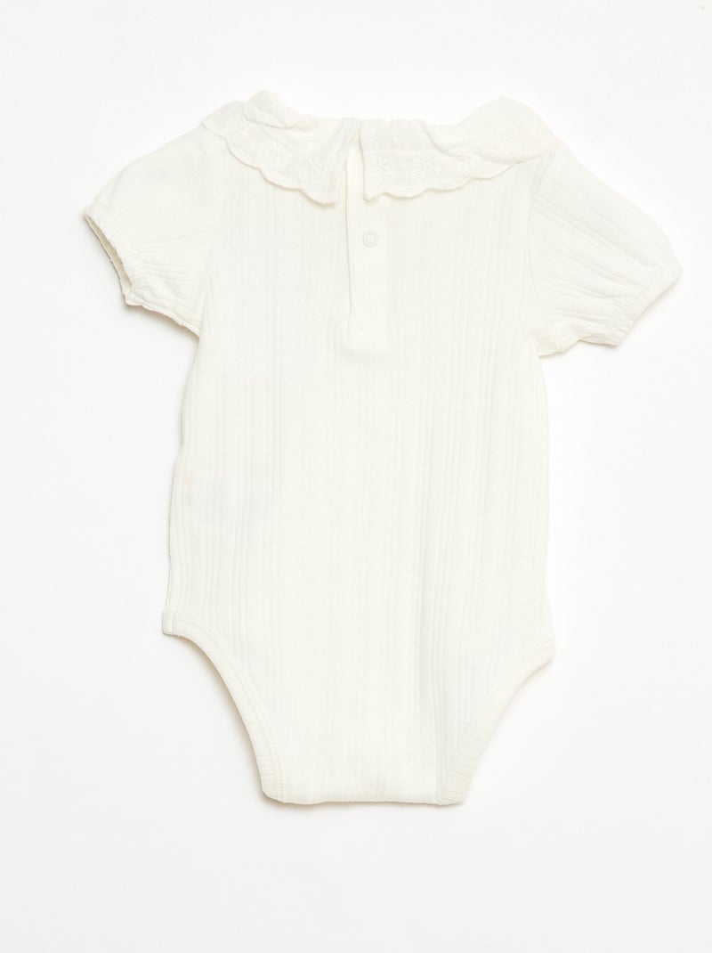 Body manches longues en maille côtelée col fantaisie Blanc - Kiabi