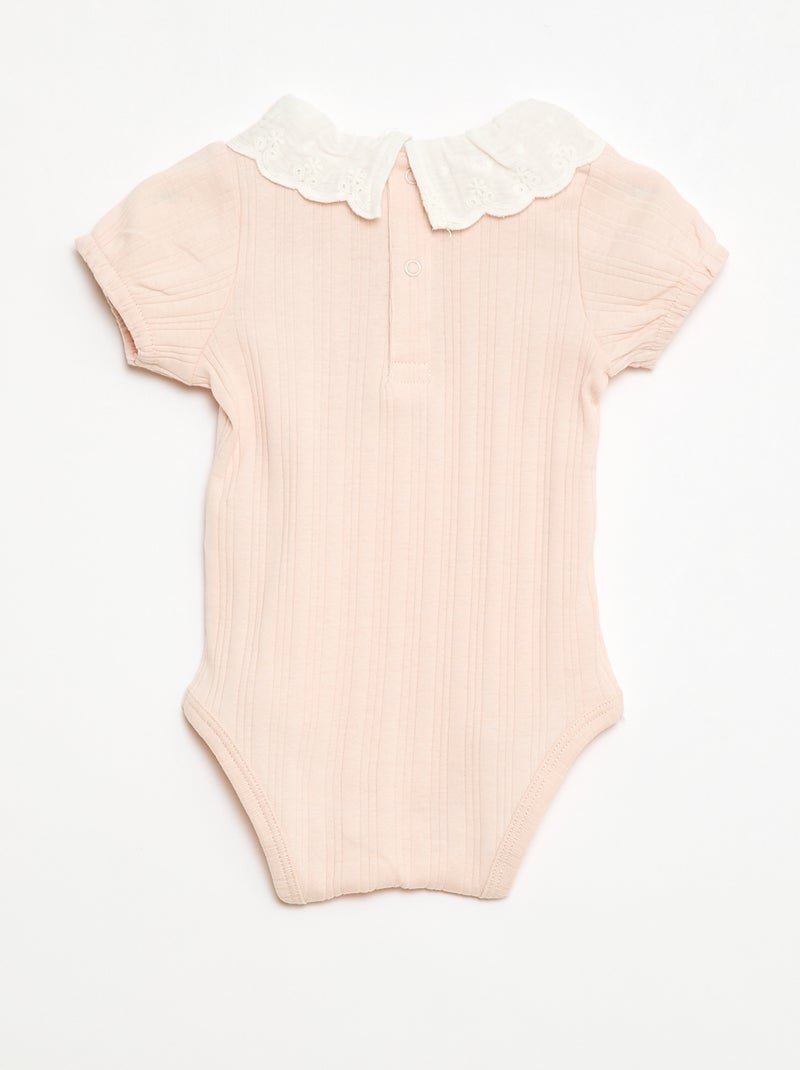 Body manches longues en maille côtelée col fantaisie Rose - Kiabi