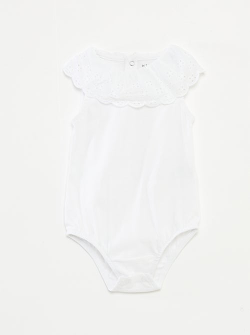 Body sans manches à col large en broderies anglaises - Kiabi