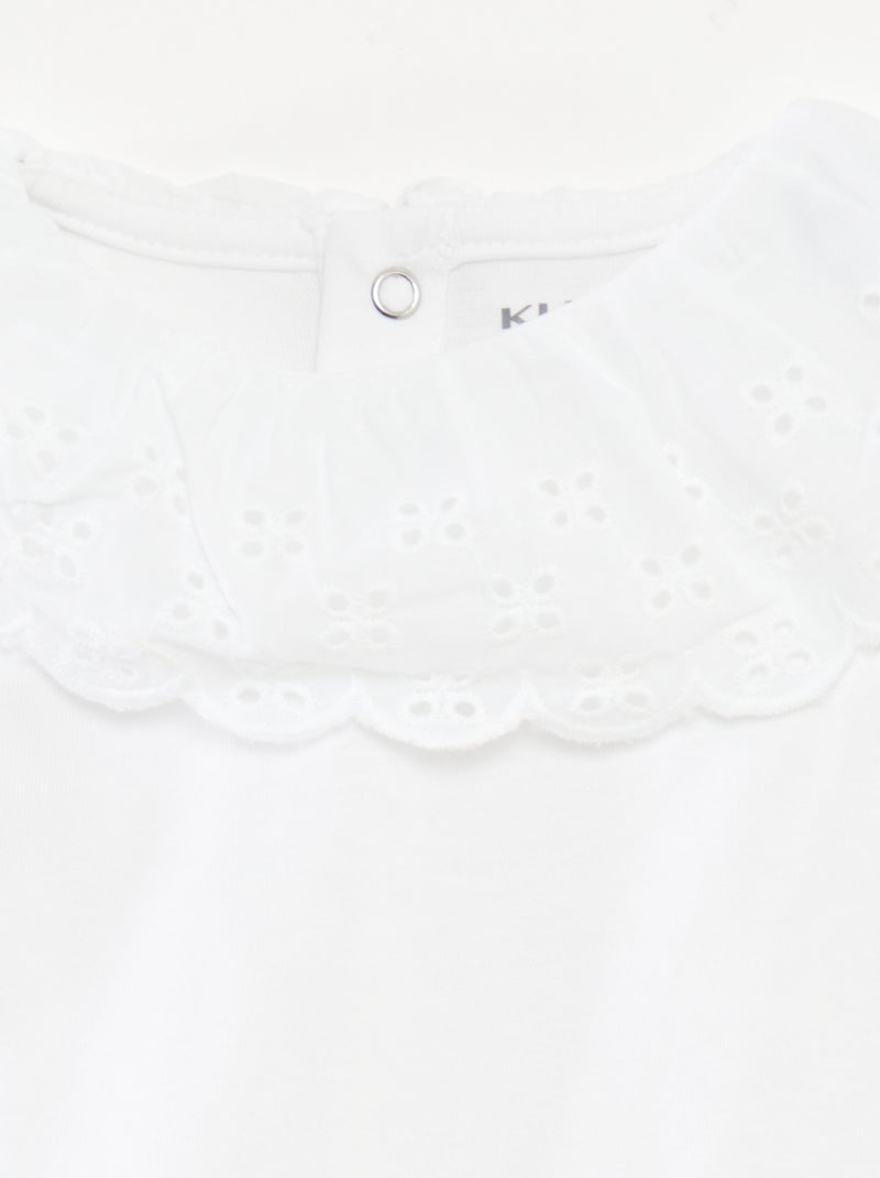 Body sans manches à col large en broderies anglaises Blanc - Kiabi