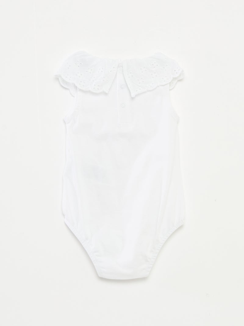 Body sans manches à col large en broderies anglaises Blanc - Kiabi