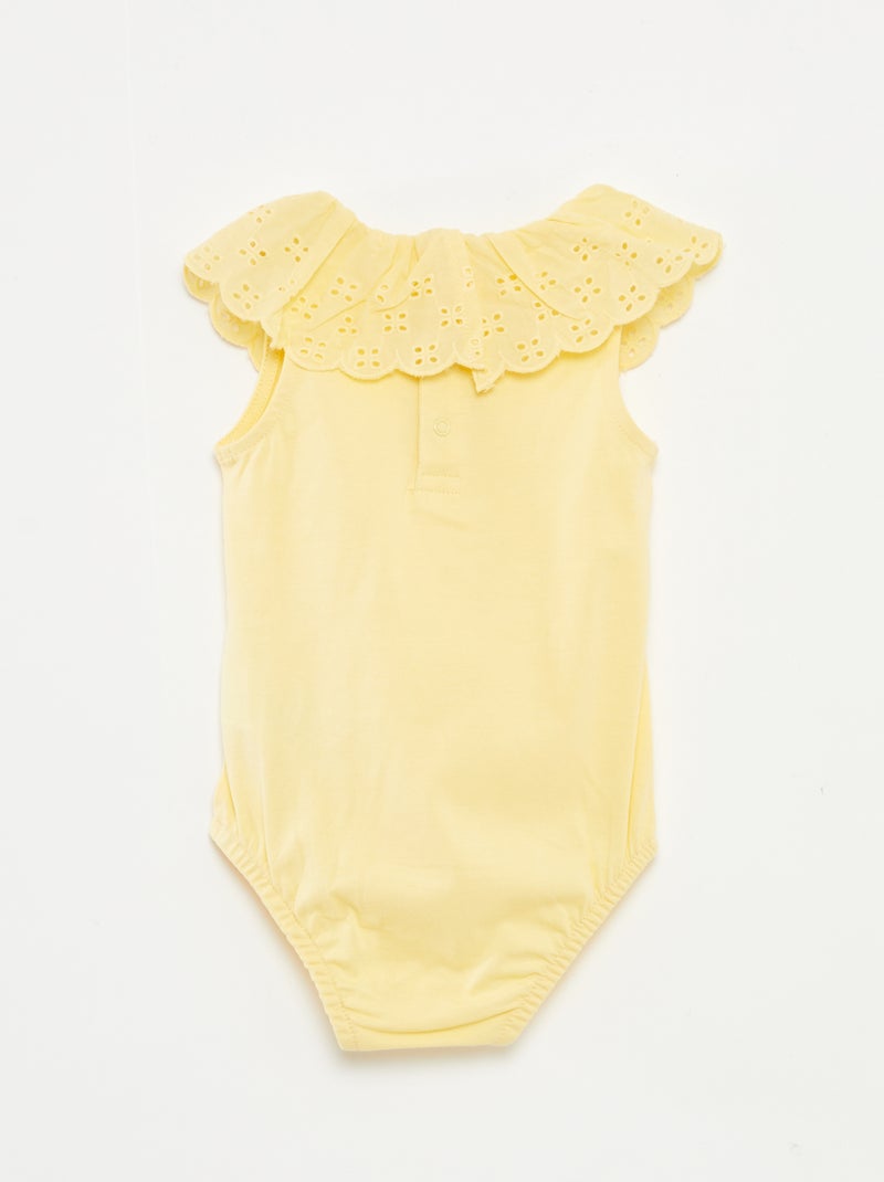Body sans manches à col large en broderies anglaises JAUNE - Kiabi