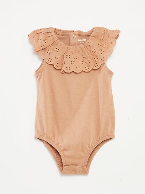 Body sans manches à col large en broderies anglaises - Kiabi