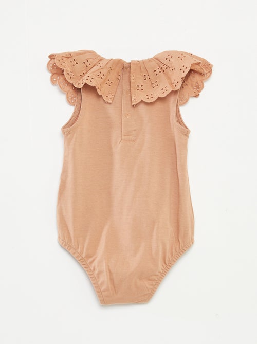 Body sans manches à col large en broderies anglaises - Kiabi