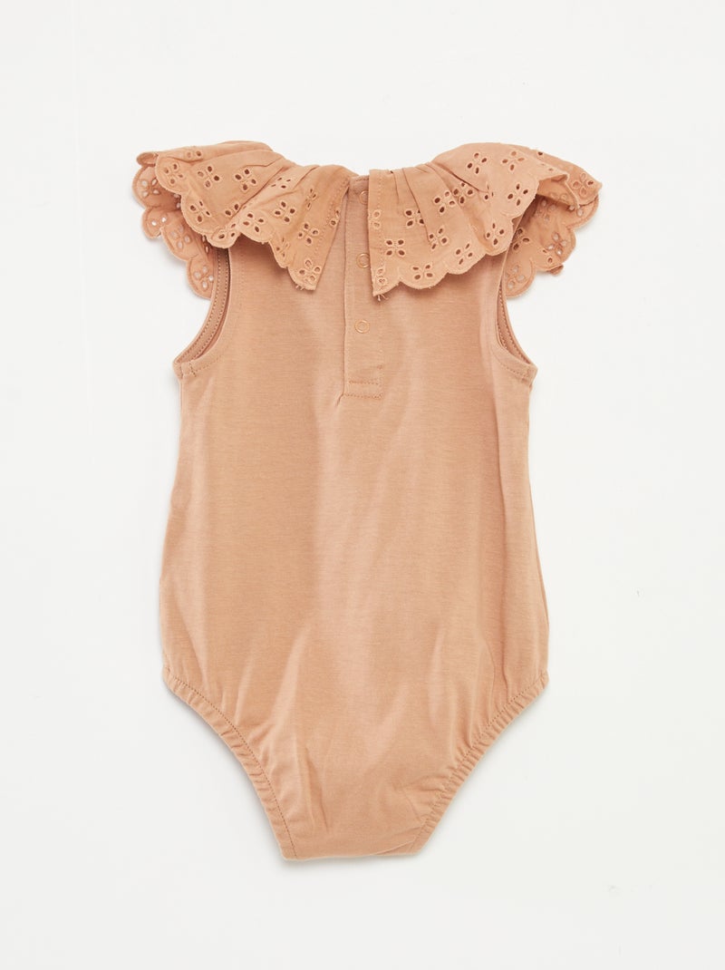 Body sans manches à col large en broderies anglaises MARRON - Kiabi