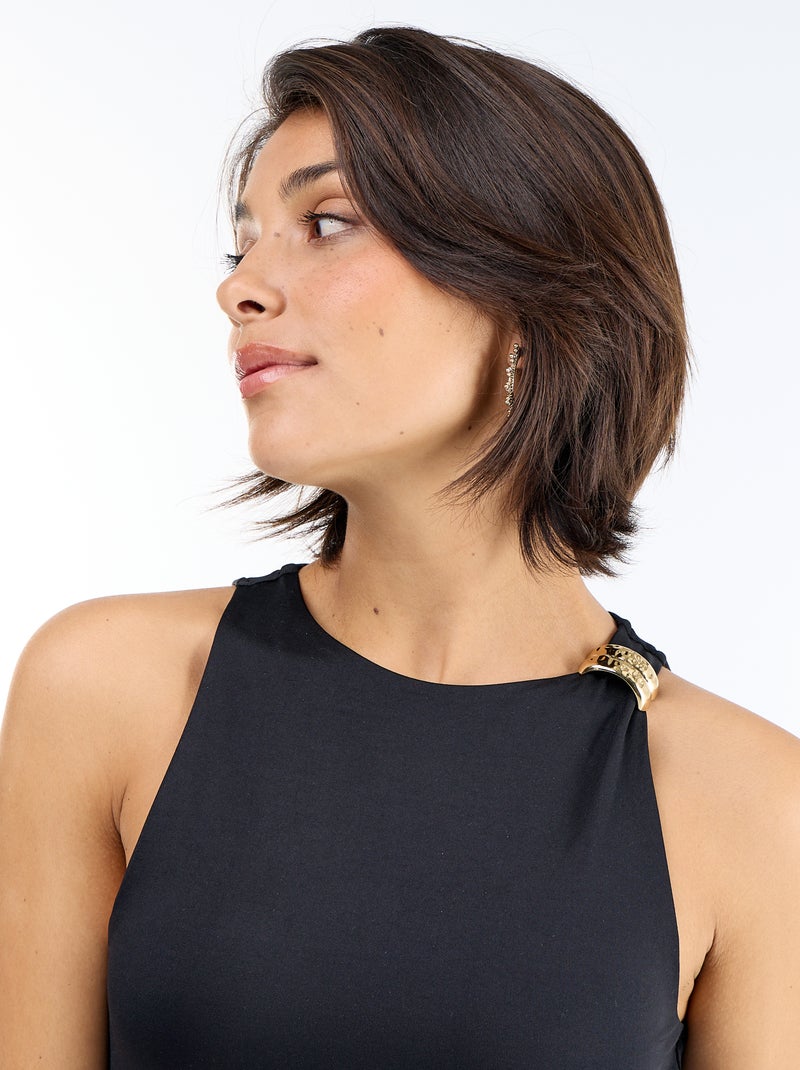 Body uni avec bijoux fantaisies aux bretelles Noir - Kiabi