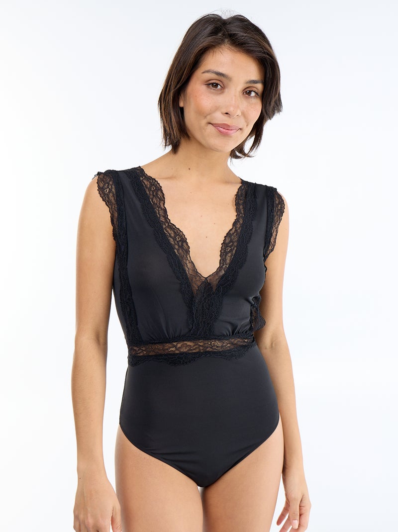 Body uni avec dentelle Noir - Kiabi