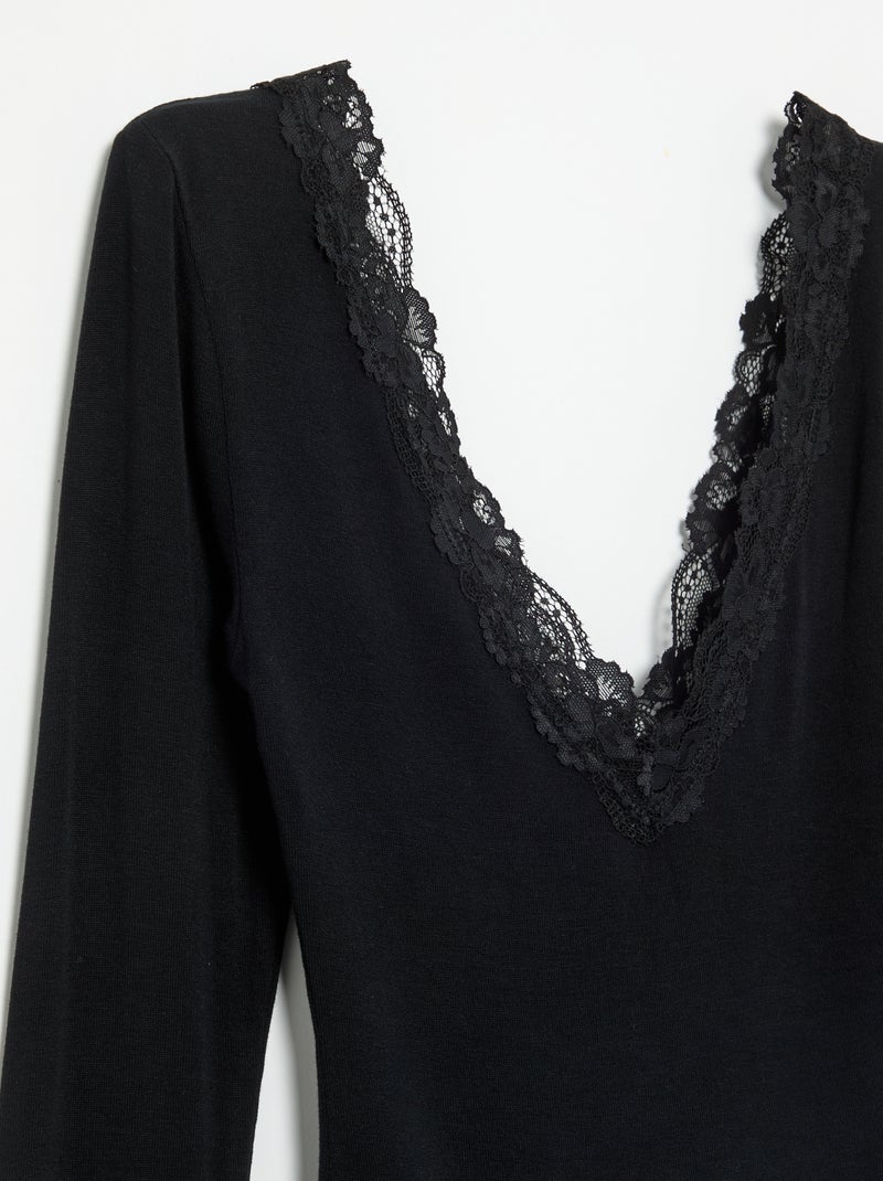 Body uni avec dentelle Noir - Kiabi