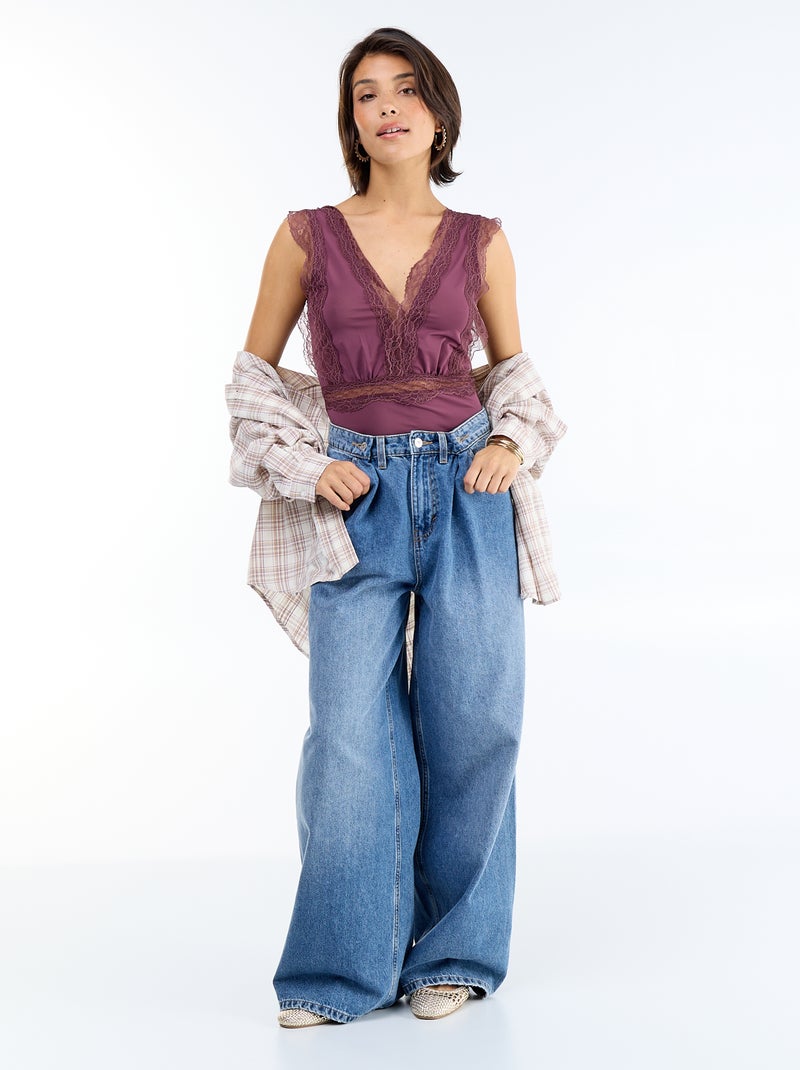 Body uni avec dentelle Violet - Kiabi