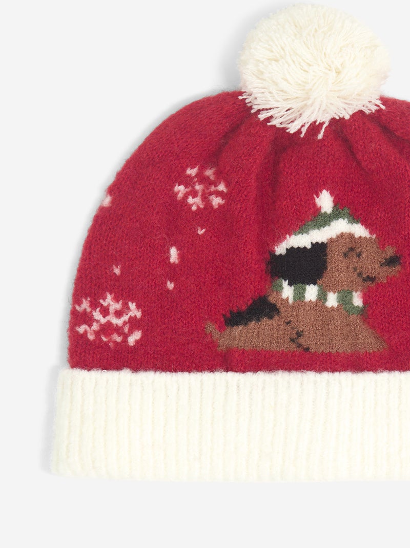 Bonnet à pompon imprimé Rouge - Kiabi