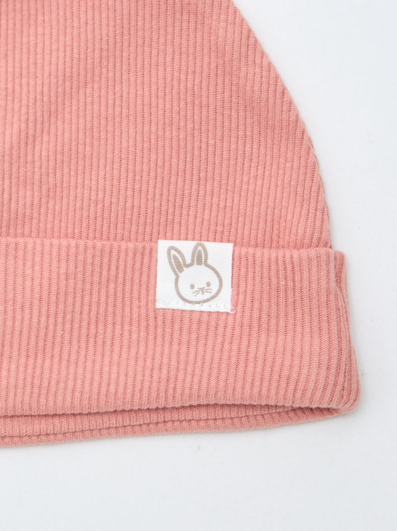 Bonnet côtelé avec oreilles fantaisies Rose - Kiabi