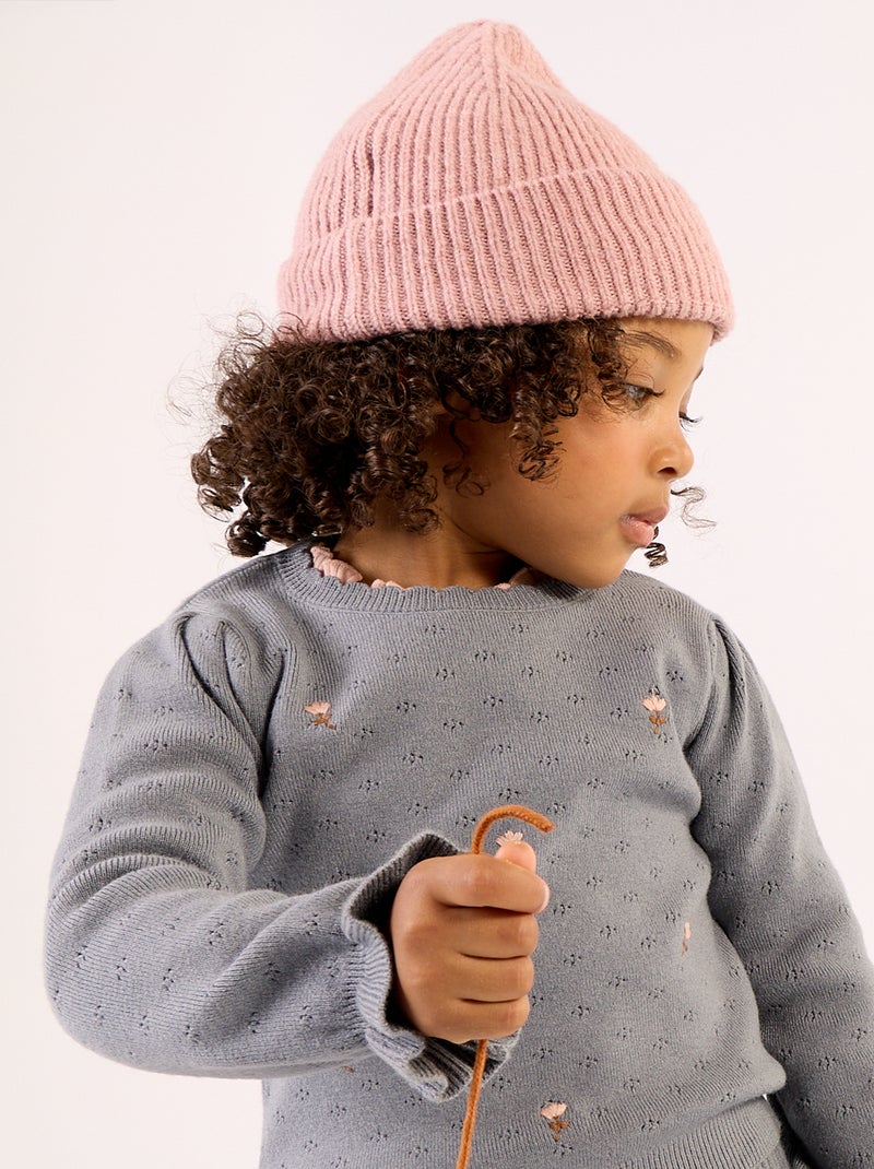 Bonnet en maille grosse jauge Rose - Kiabi