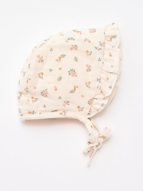 Bonnet forme béguin à fleurs - Kiabi
