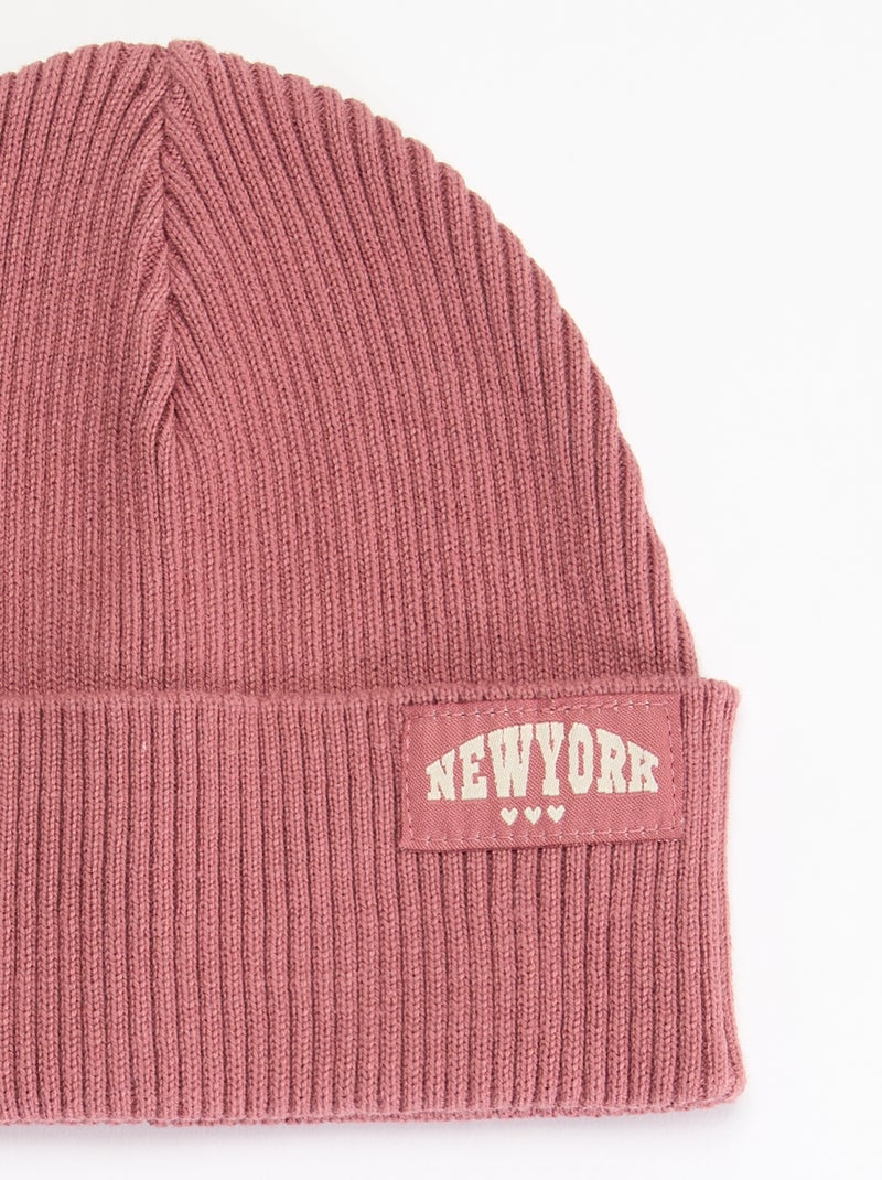 Bonnet uni avec revers Rose - Kiabi