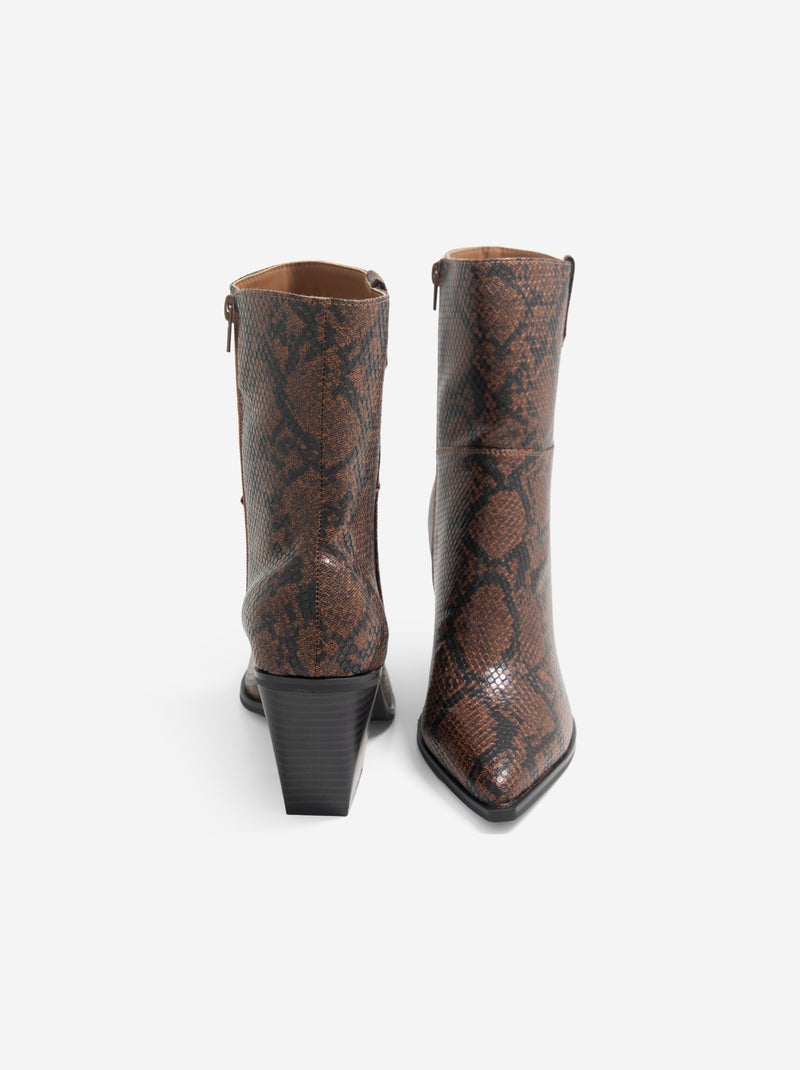 Boots im Western-Stil in Schlangenleder-Optik Braun - Kiabi